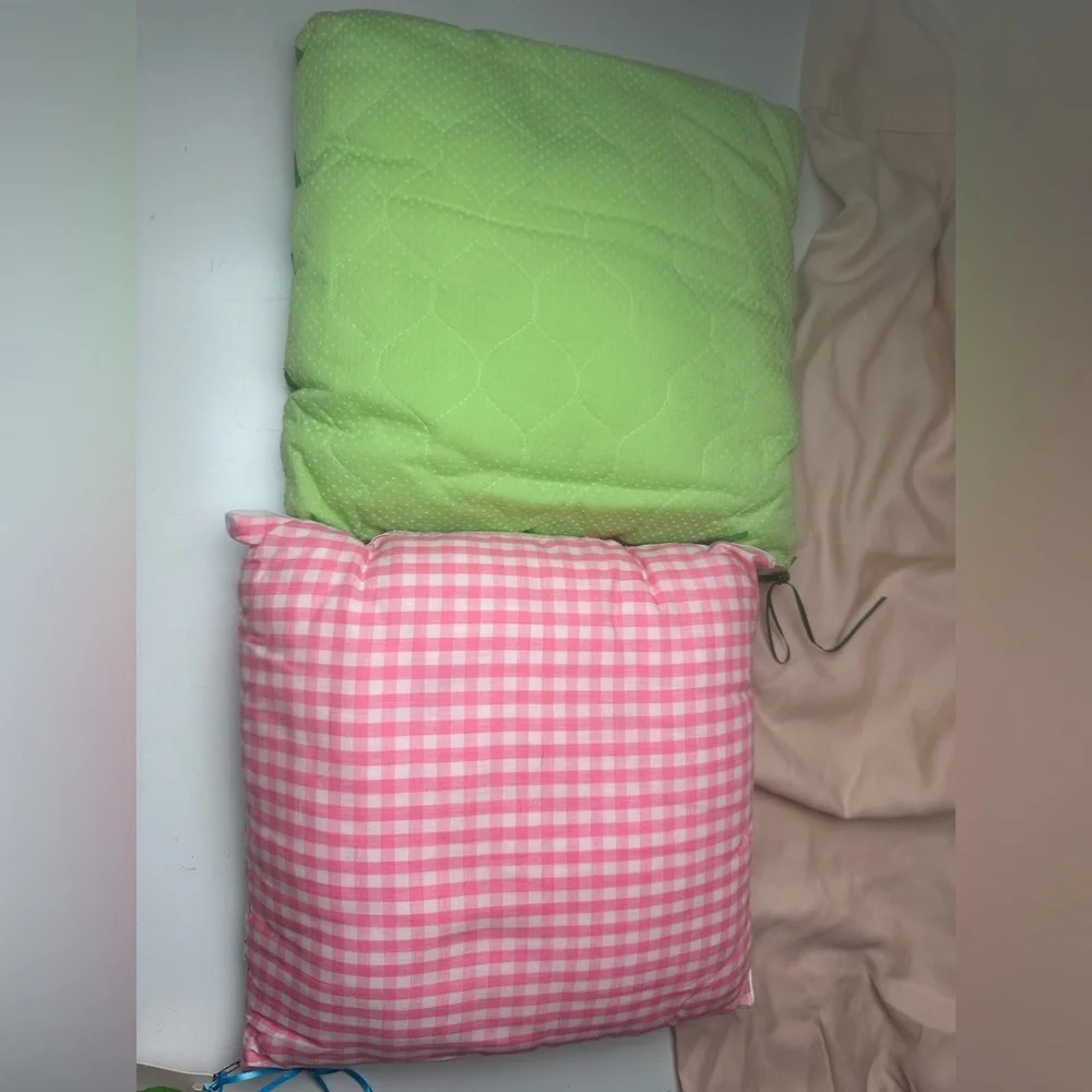 Ribbon Pillows By Marsha Lot;2 Small Fairy/Cottage Core Green & Pink Pillows NWT